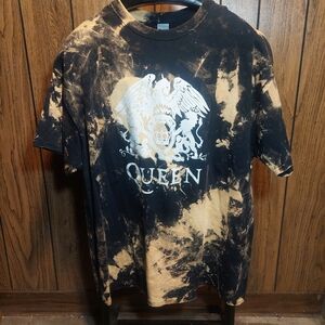 Queen Black and Tan Tie-Dye Graphic Tee XL Gildan Freddy Mercury
